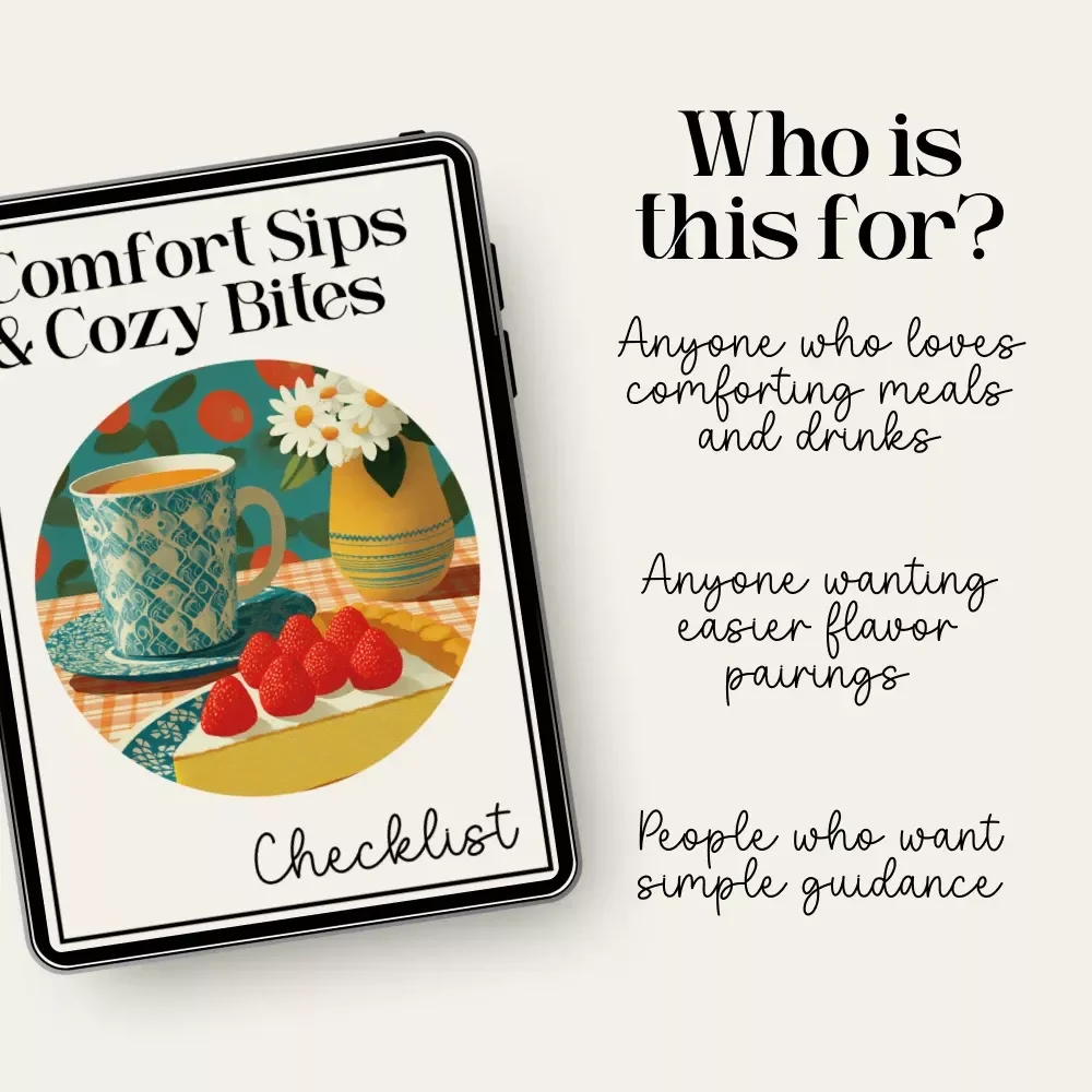 Comfort Sips & Cozy Bites Checklist | Digital Download | Cozy Food & Drink Pairing Guide for Easy Meal Planning, Seasonal Hosting & Hygge Nights