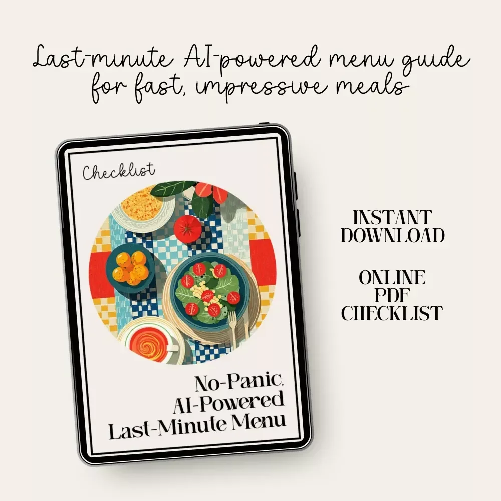 The “No-Panic, AI-Powered Last-Minute Menu” Checklist | Instant Download | Emergency Meal Planner | AI Cooking Helper | Fast Menu Guide for Busy Hosts