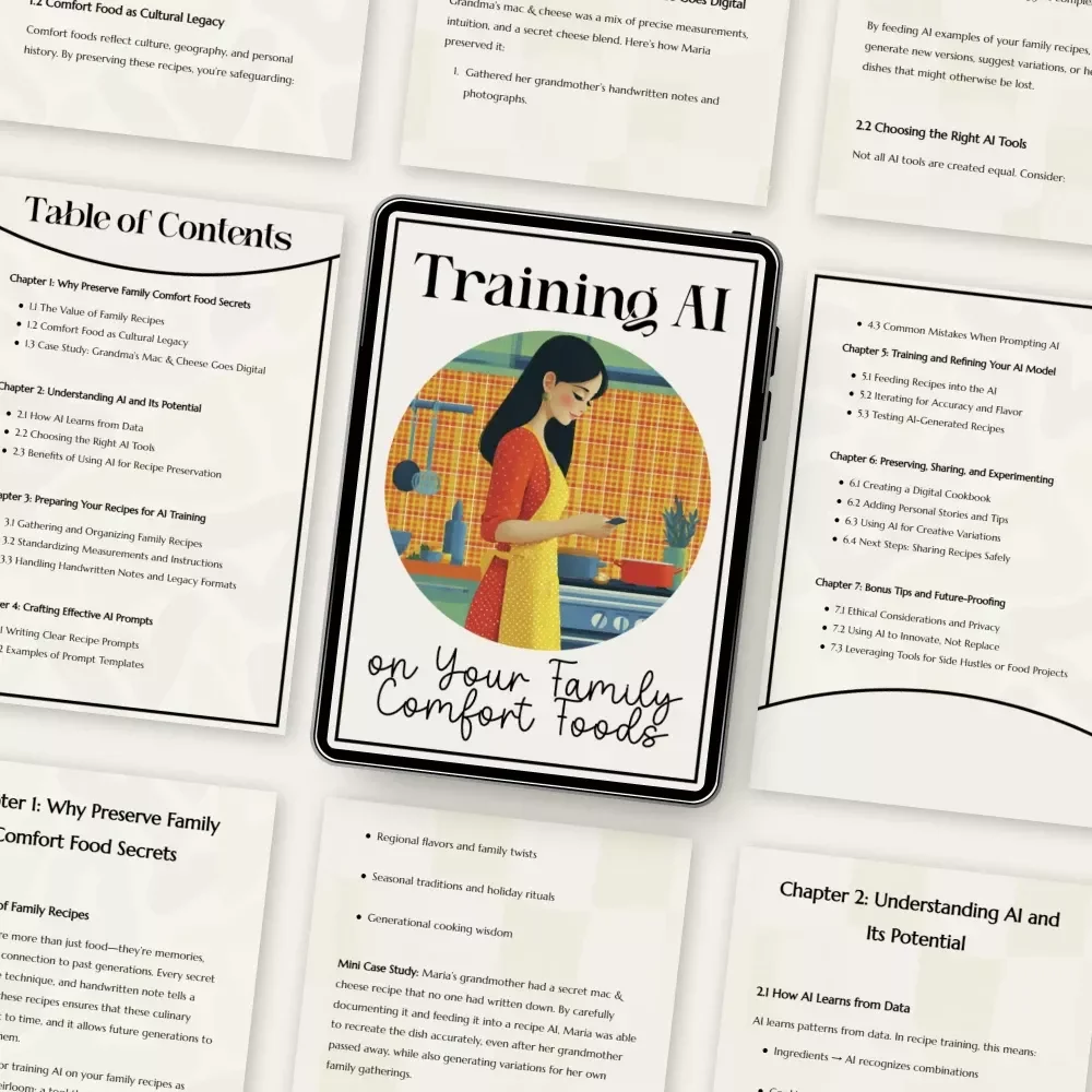 Training AI on Your Family Comfort Foods | How to Train AI on Family-Secret Comfort Food Recipes | Digital eBook for Preserving Heirloom Recipes and Modern Cooking Innovation