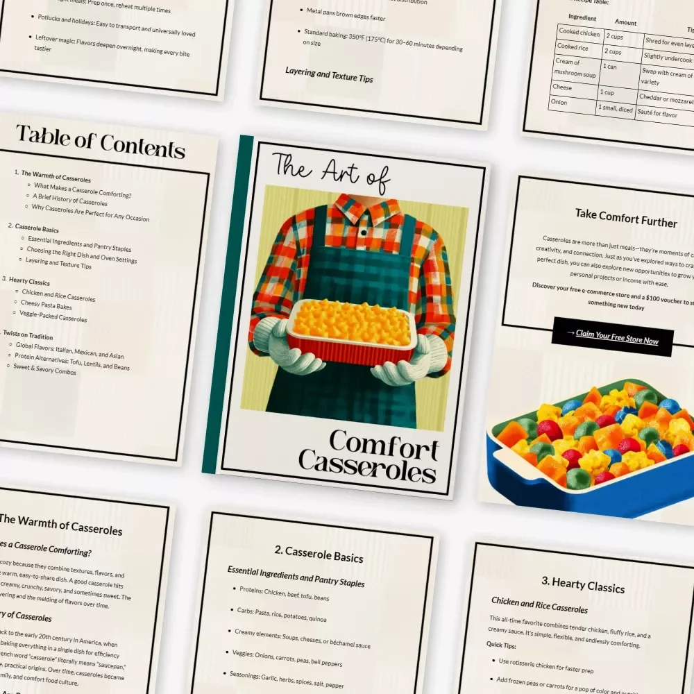 The Art of Comfort Casseroles | Cozy Recipe eBook for Home Cooks | Printable Comfort Casserole Recipes Guide, Meal Prep Inspiration & Beginner-Friendly Cooking Tips