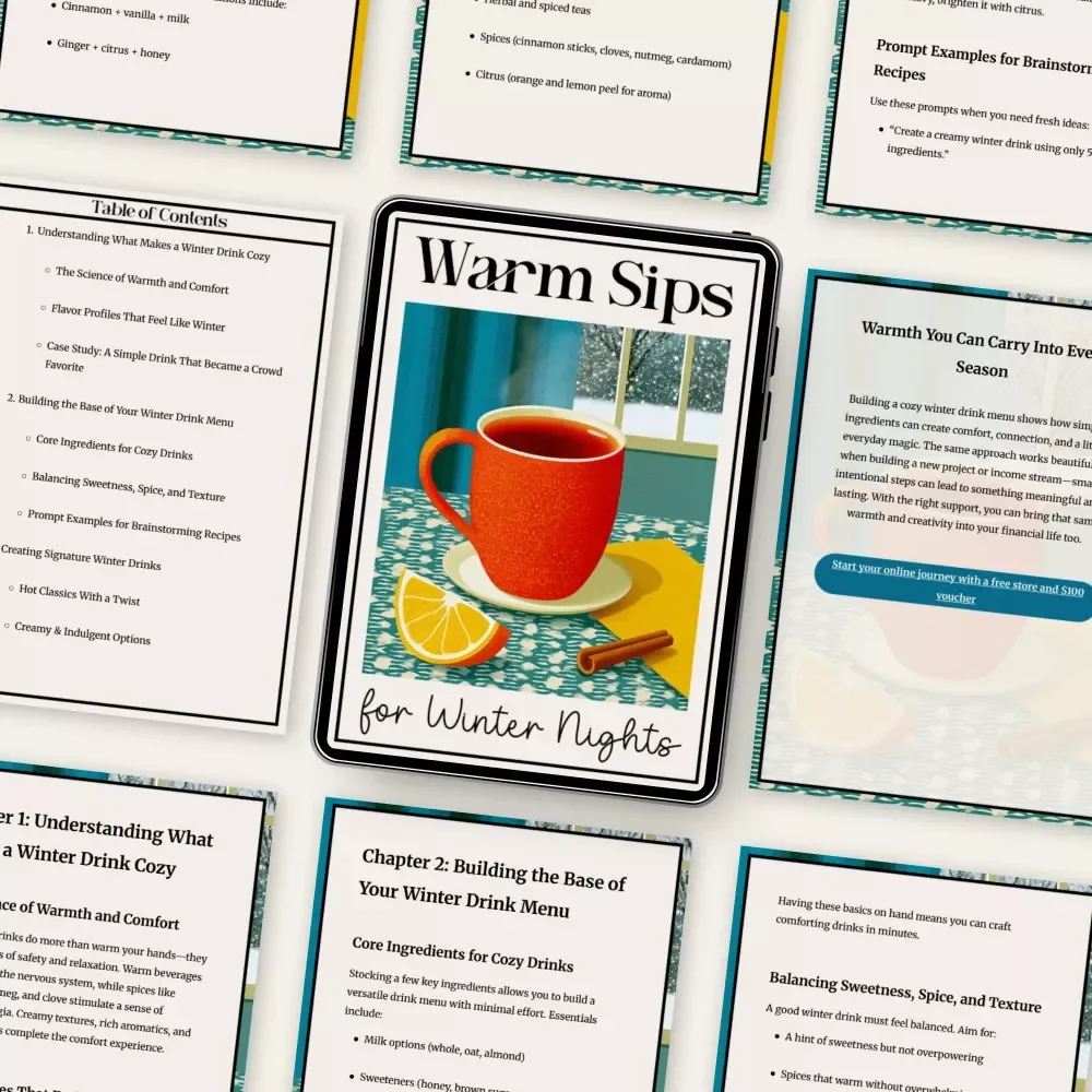 Warm Sips for Winter Nights | Cozy Drink Menu Guide for Creators, Cafés & Holiday Hosts | Digital Download for How to Build a Cozy Winter Drink Menu