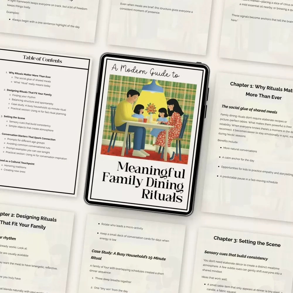 A Modern Guide to Meaningful Family Dining Rituals | Digital eBook on How to Make Family Dining Rituals, Conversation Starters & Connection Tips