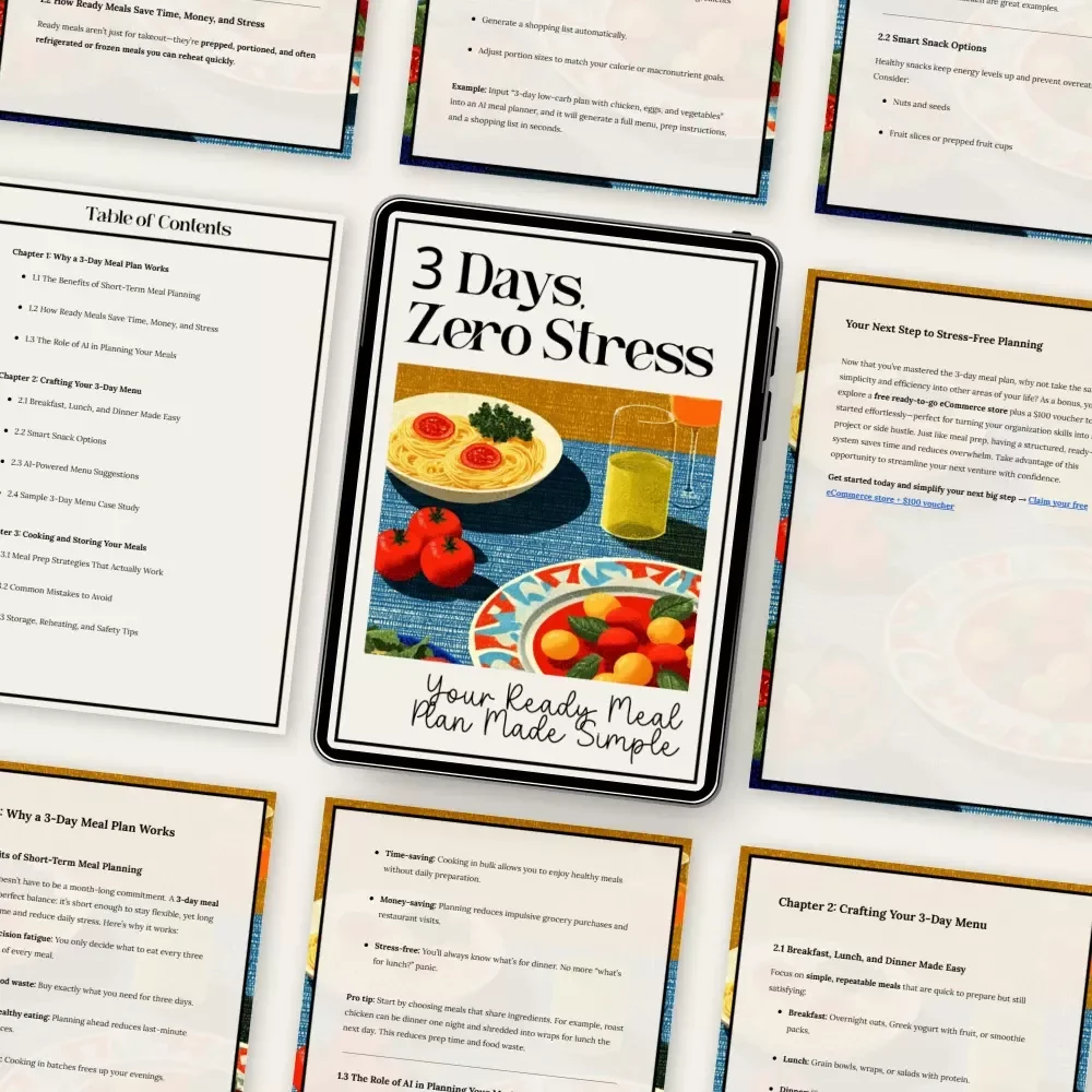 3 Days, Zero Stress: Your Ready Meal Plan Made Simple – Instant Download Guide for Effortless Eating, Time-Saving Planning & Stress-Free Cooking | 3-day ready meal plan | Digital Meal Prep Guide