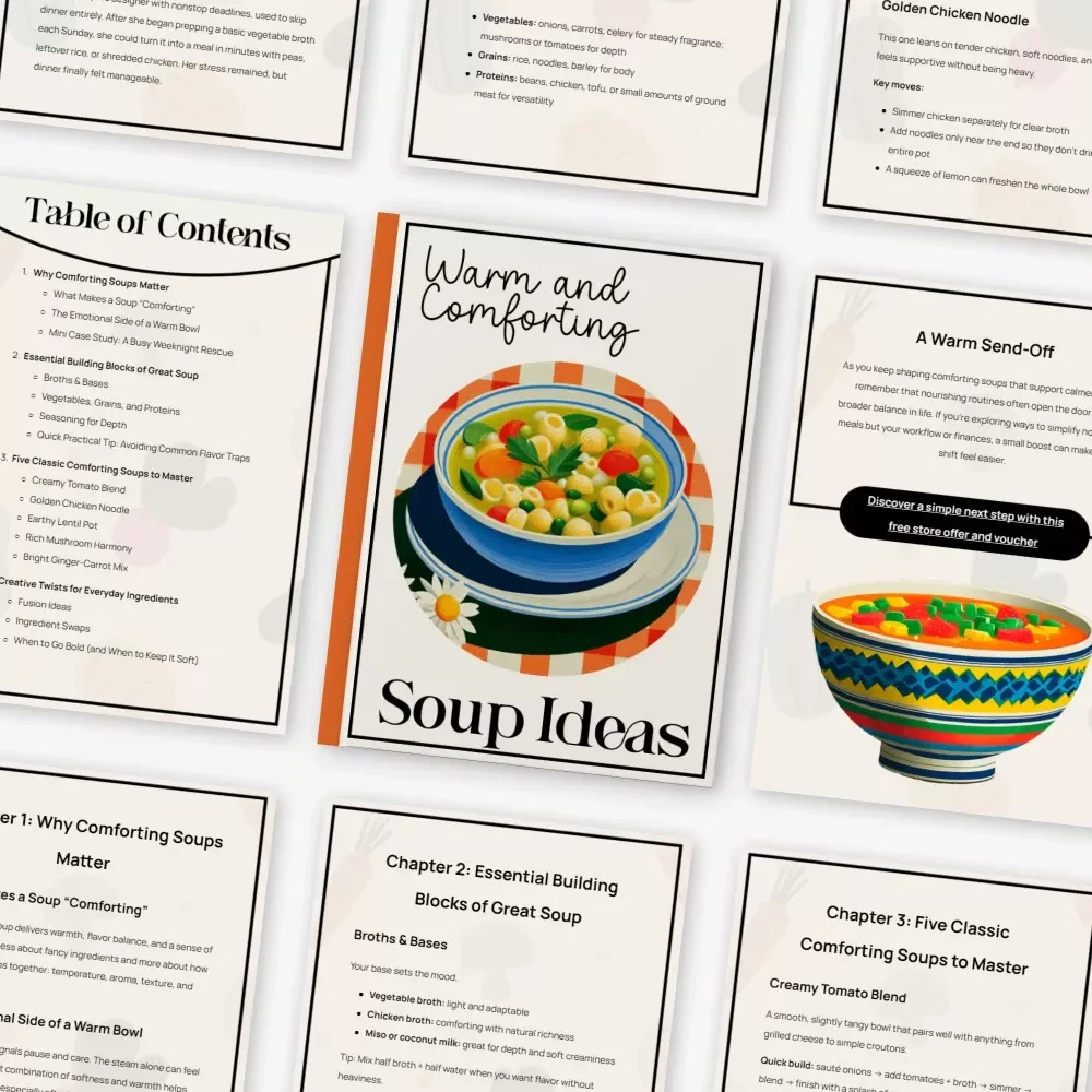 Warm and Comforting Soup Ideas Guide | Cozy Digital Recipe Book | comforting soup recipes Inspiration | Easy Weeknight Soups eBook | Instant Download