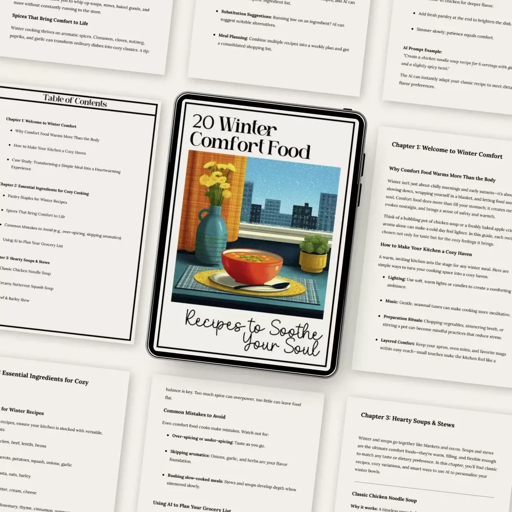 20 Winter Comfort Food Recipes to Soothe Your Soul | Cozy Digital eBook with 20 Cozy Winter Comfort Food Recipes, Hearty Meals & AI Cooking Tips