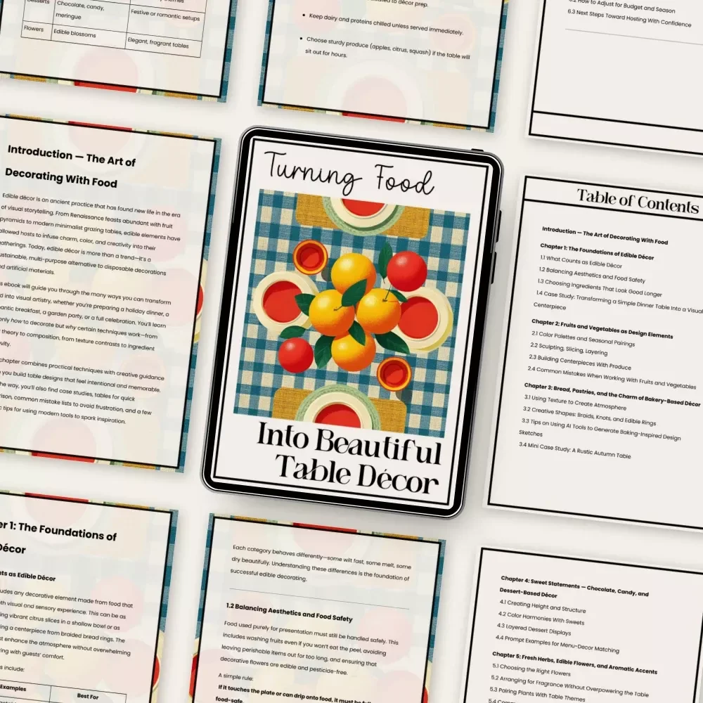 Turning Food Into Beautiful Table Décor — Edible Décor Guide, Food Styling eBook, Table Setting Inspiration, Hostess Printable, Instant Digital Download