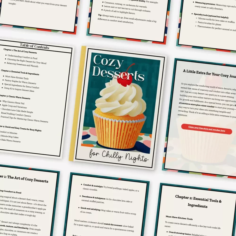 Cozy Desserts for Chilly Nights | Warm Dessert Recipe eBook | Digital Download Guide on how to make warm desserts for cozy nights | Comfort Baking Inspiration