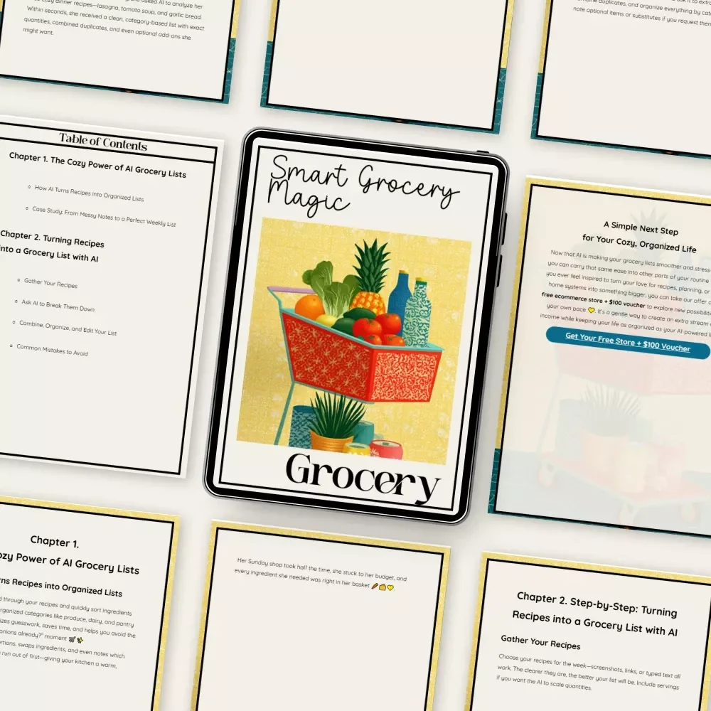 Smart Grocery Magic | Guide to how to use AI to build a grocery list from recipes | Cozy Meal-Planning eBook