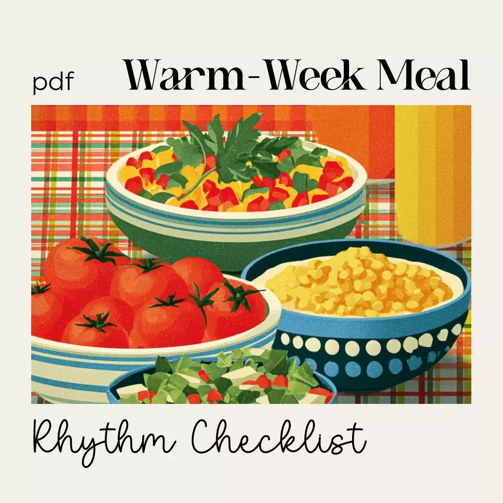 Warm-Week Meal Rhythm Checklist | Cozy Meal Planning Printable | using AI to rotate comfort meals of the week | Digital Download for Simple Weekly Cooking