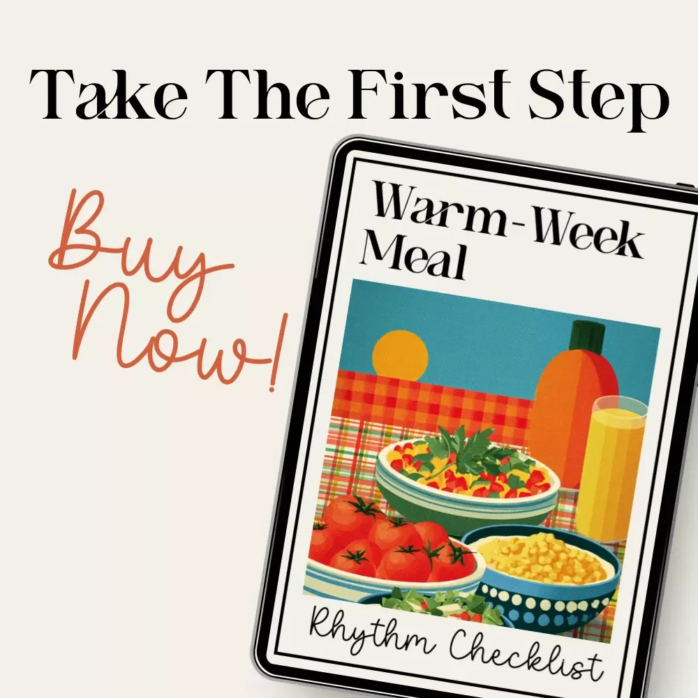 Warm-Week Meal Rhythm Checklist | Cozy Meal Planning Printable | using AI to rotate comfort meals of the week | Digital Download for Simple Weekly Cooking