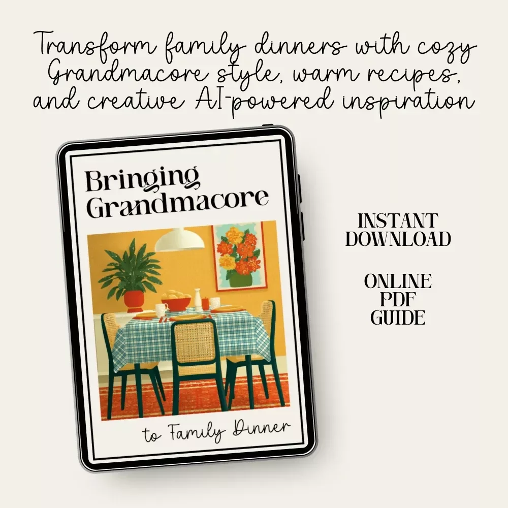 Bringing Grandmacore to Family Dinner | Cozy Grandmacore Guide for Warm Gatherings | how to bring grandmacore aesthetic to family dinner | Vintage-Inspired Dinner Styling eBook