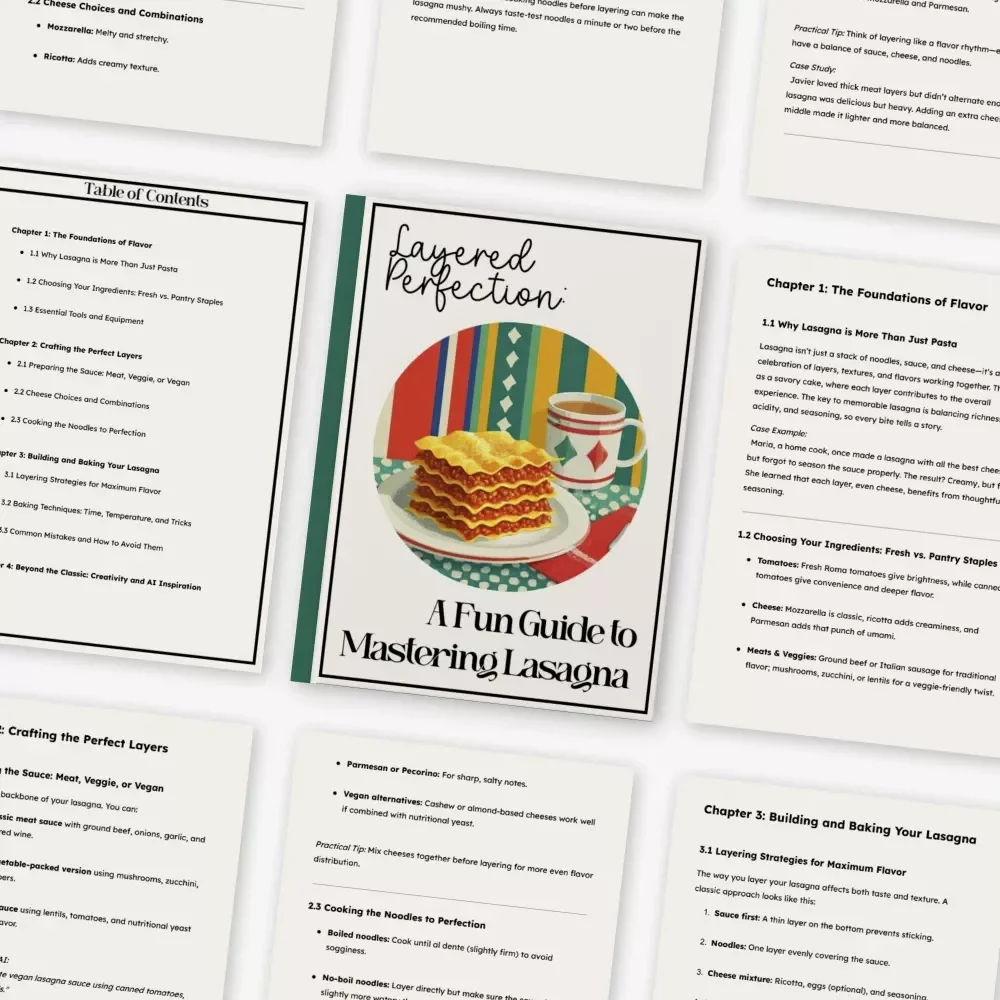 Layered Perfection: A Fun Guide to Mastering Lasagna | Step-by-Step Digital Download on How to Make Lasagna, Perfect Layers & Creative Flavor Twists