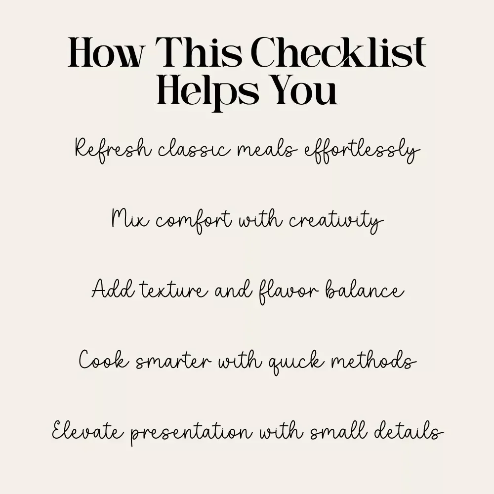 A Checklist for Blending Classic & Modern Comfort Foods | Printable Cooking Guide on How to Mix Classic and Modern Comfort Foods, Easy Fusion Ideas