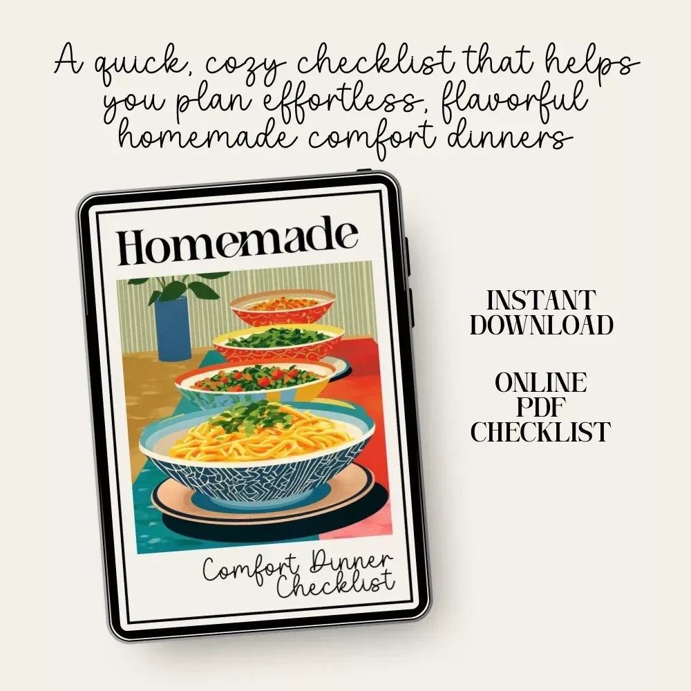 Homemade Comfort Dinner Checklist | Cozy Meal Planner Printable | Digital Download for Easy Weeknight Cooking | tips for homemade comfort dinners Guide Companion