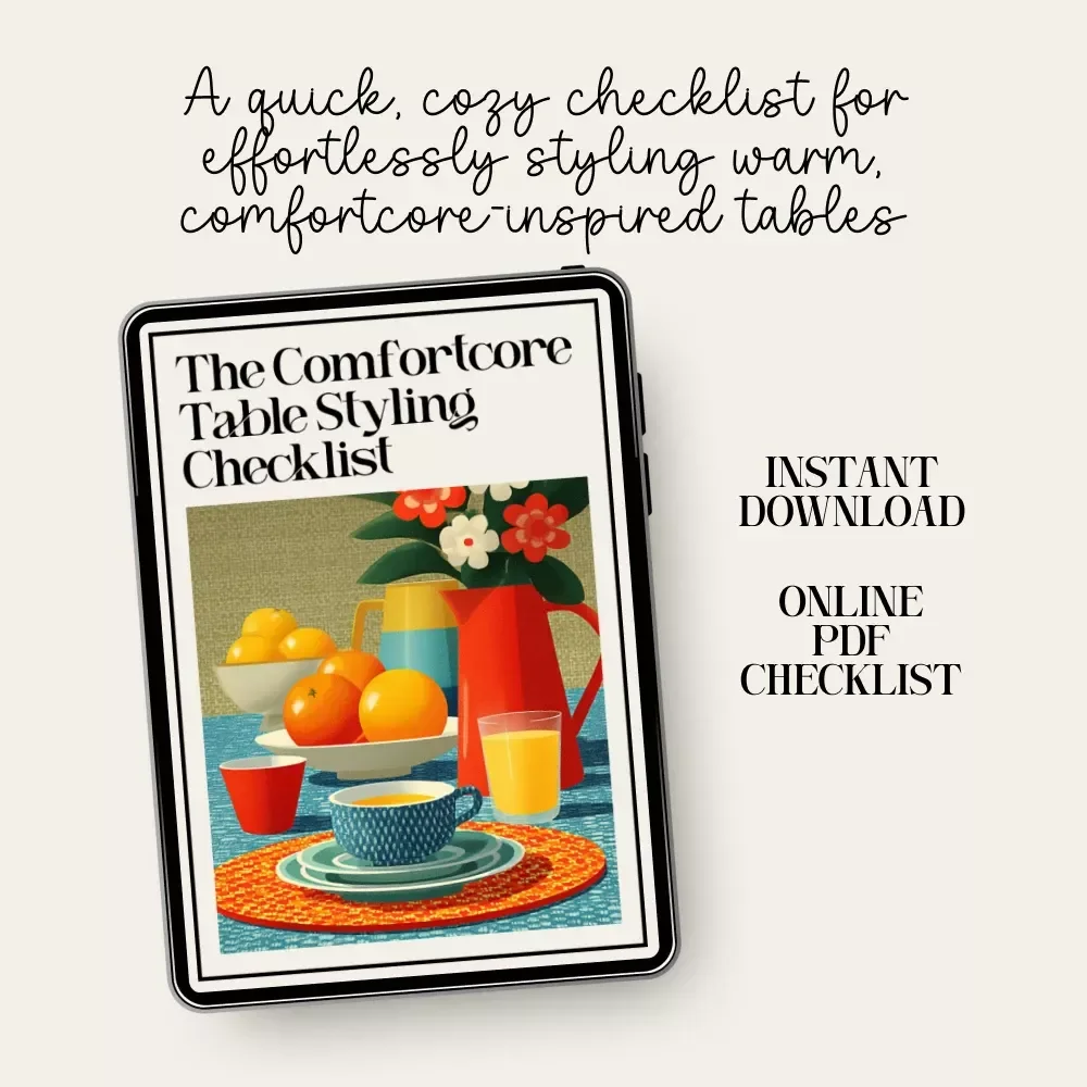 The Comfortcore Table Styling Checklist – Cozy Dining Guide for Effortless Aesthetic Decor | how to style a comfortcore dining table | Printable Checklist for Warm, Nostalgic Tablescapes