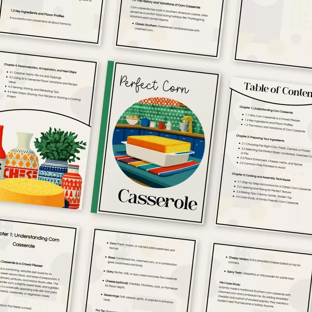 Perfect Corn Casserole | Printable Recipe Guide eBook | Digital Download Cooking Handbook for Beginners & Home Chefs | Cornbread Mix Comfort Food Tutorial