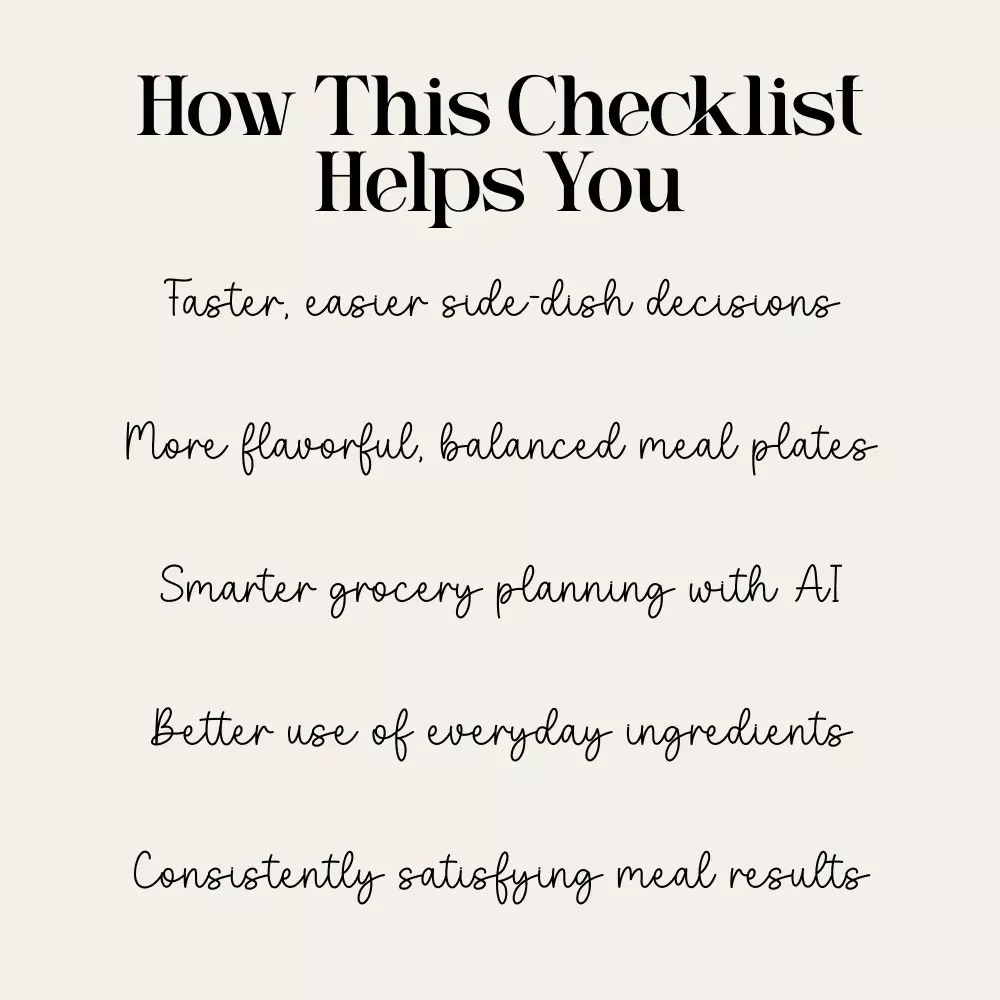 Comfort-Meal Sidekick Checklist | Printable Kitchen Helper for What Side Dishes Go With Comfort Meals | Cozy Cooking Companion for Home Cooks