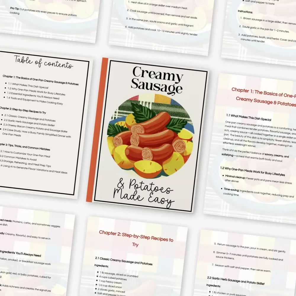 Creamy Sausage & Potatoes Made Easy | One Pan Creamy Sausage and Potatoes Recipe Digital Guide | Simple Family Dinner eBook for Busy Cooks