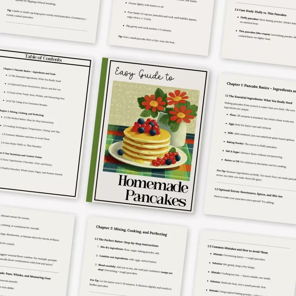 Flipping Fantastic: Easy Guide to Homemade Pancakes | Step-by-Step Digital Download with Homemade Pancakes Recipe, Creative Variations & Cooking Tips