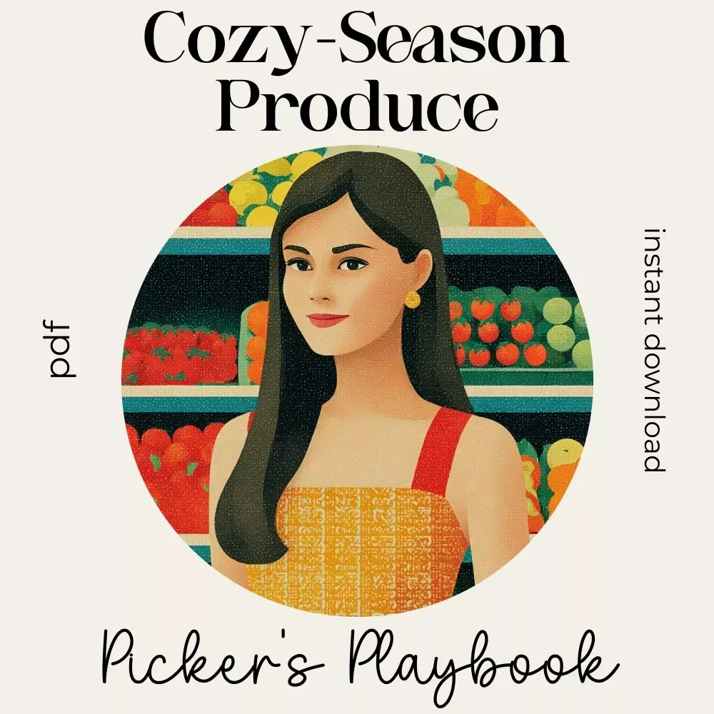 The Cozy-Season Produce Picker’s Playbook | Seasonal Produce Guide, Autumn & Winter Market Shopping Checklist, Cozy Cooking eBook for Home Cooks
