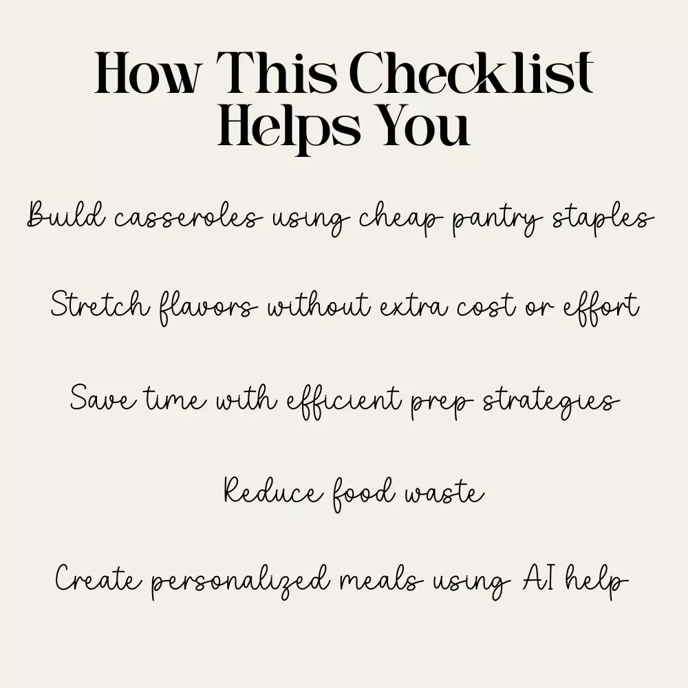 Warm & Wallet-Friendly Casserole Checklist | Budget Cooking Printable, Cheap Meal Prep Guide, Easy Family Dinners, Digital Download