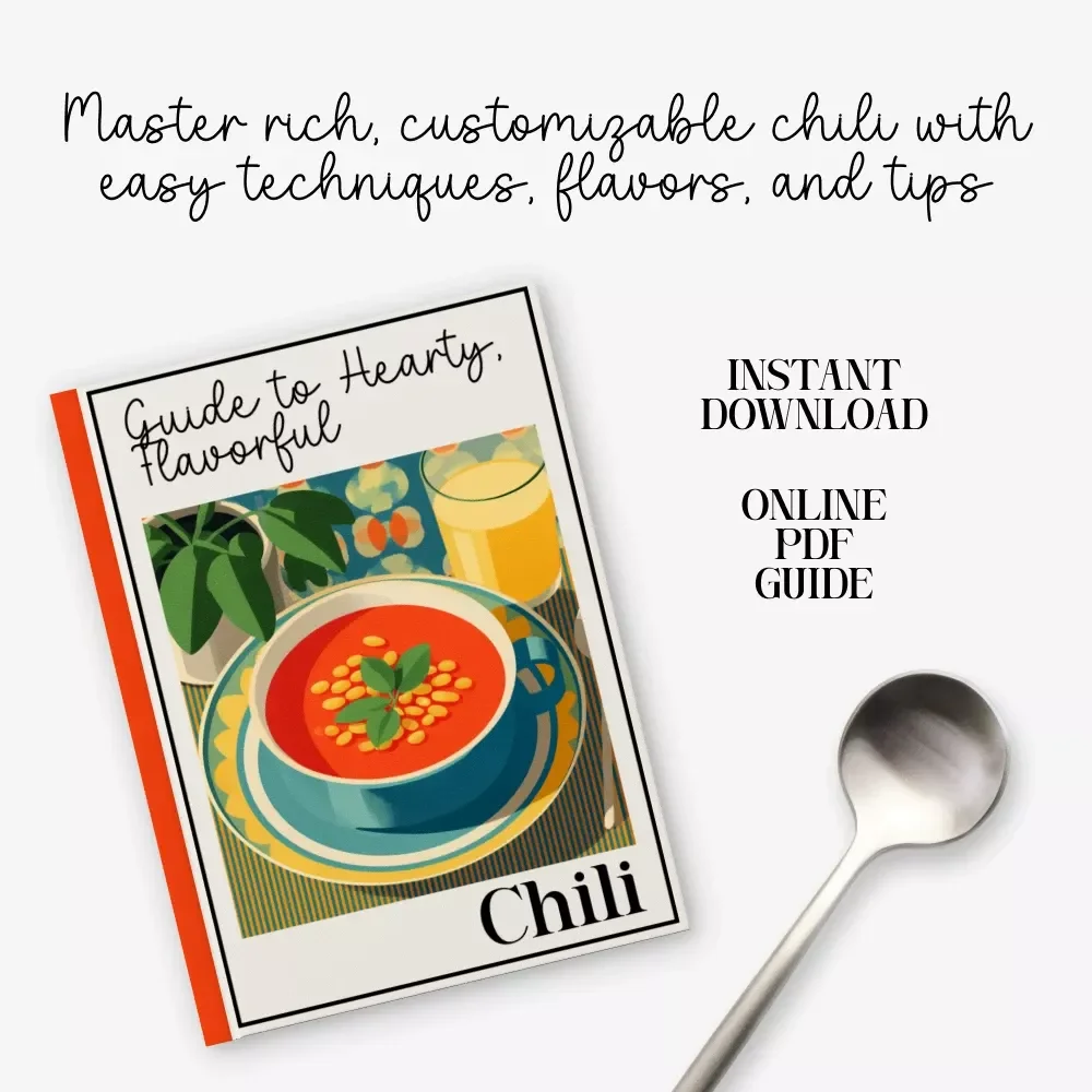 Guide to Hearty, Flavorful Chili – Digital Download Recipe Guide, Chili Cookbook eBook, Beginner-Friendly Cooking Tips, Flavor-Building Techniques, Chili Variations & Meal Prep Ideas