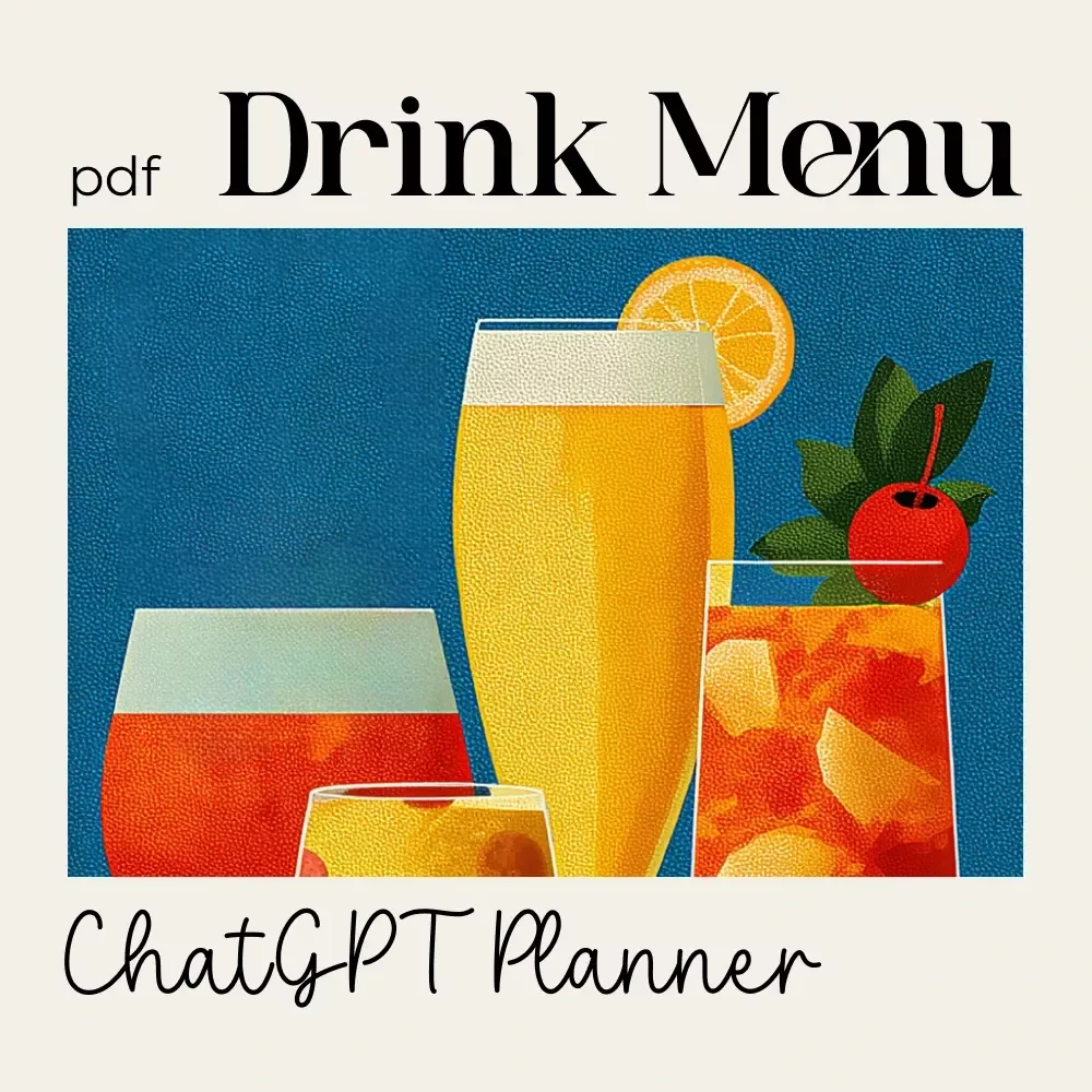 ChatGPT Drink Menu Planner Checklist | Digital Download | Event Beverage Guide | how to ask chatgpt to plan a drink menu | Party Drink Planning Checklist for Hosts & Creators
