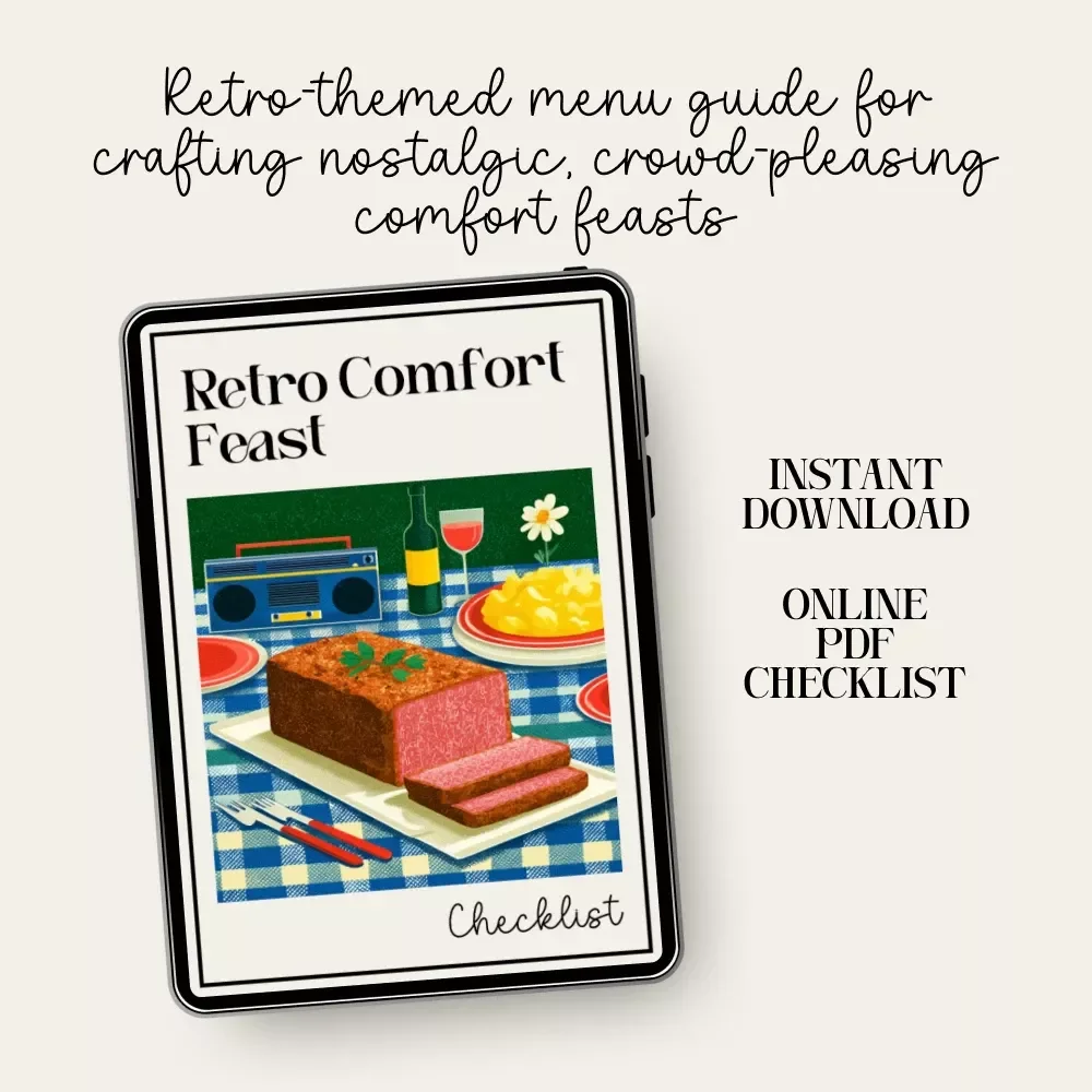 Retro Comfort Feast | Printable Checklist for How to Plan a Retro Comfort Food Themed Dinner | Vintage-Inspired Party Guide | Digital Download