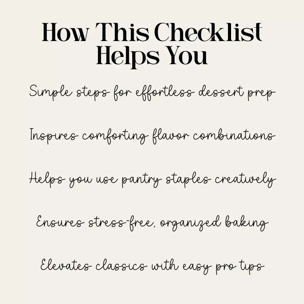 Cozy-Night Dessert Magic Checklist | Printable Digital Download for Classic Dessert Lovers | Cozy Night Baking Guide with tips for classic desserts for cozy nights
