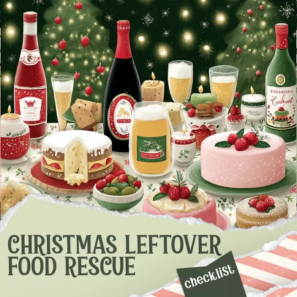 Christmas Leftover Food Rescue Checklist | Holiday Kitchen Organizer | Zero-Waste Meal Planning | How to use leftovers after christmas Guide | Printable Checklist