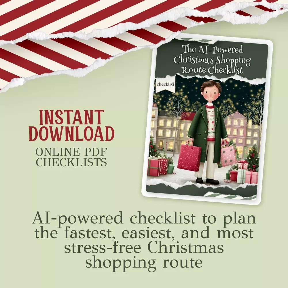 The AI-Powered Christmas Shopping Route Checklist | Digital Download | Holiday Planning Guide | how to use ai to plan the most efficient christmas shopping route | Christmas Shopping Planner