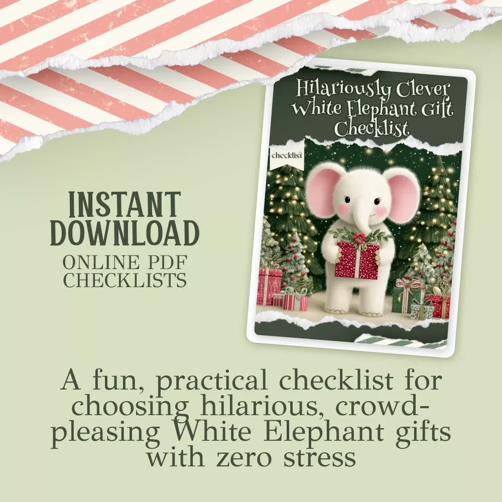 Hilariously Clever White Elephant Gift Checklist – Digital Download, Funny Gag Gift Guide, White Elephant Party Ideas, Printable Checklist for Holiday Gift Exchanges