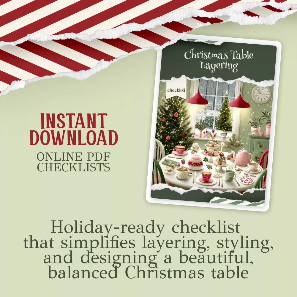 Christmas Table Layering Checklist | Holiday Table Decor Guide for Elegant Christmas Dinner Styling | Printable Digital Download | how to layer decorations on a table for christmas dinner