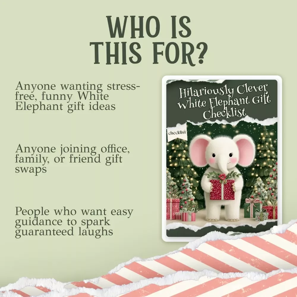 Hilariously Clever White Elephant Gift Checklist – Digital Download, Funny Gag Gift Guide, White Elephant Party Ideas, Printable Checklist for Holiday Gift Exchanges