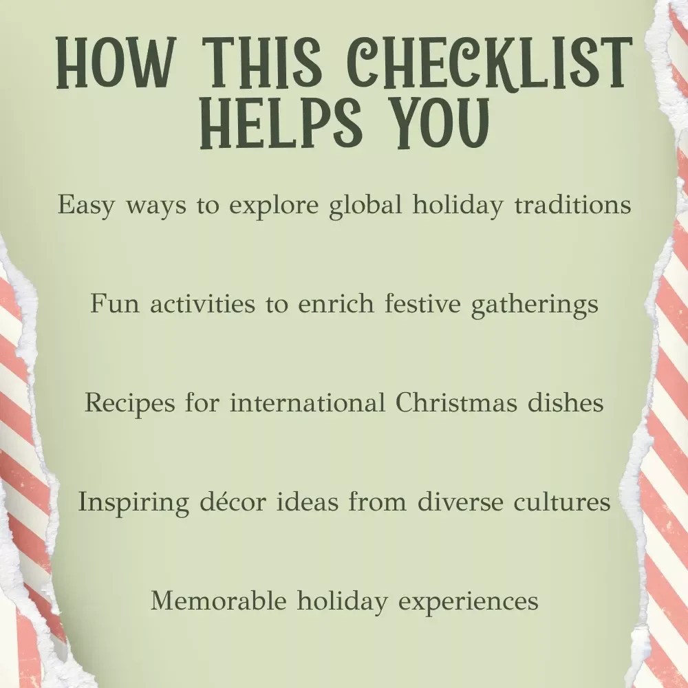 Incorporating Global Christmas Traditions Checklist | Festive Cultural Holiday Guide | how to incorporate cultural christmas traditions from around the world | International Celebration Planner for a Global-Inspired Christmas