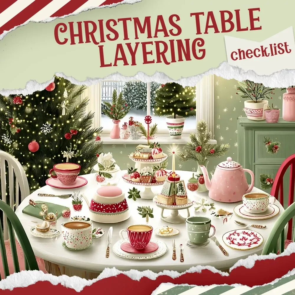 Christmas Table Layering Checklist | Holiday Table Decor Guide for Elegant Christmas Dinner Styling | Printable Digital Download | how to layer decorations on a table for christmas dinner