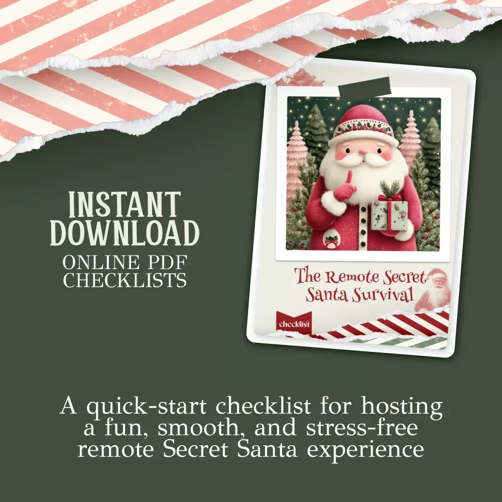 The Remote Secret Santa Survival Checklist | Festive Digital Download for Teams, Friends & Families | Virtual Holiday Guide | how to organize secret santa remotely