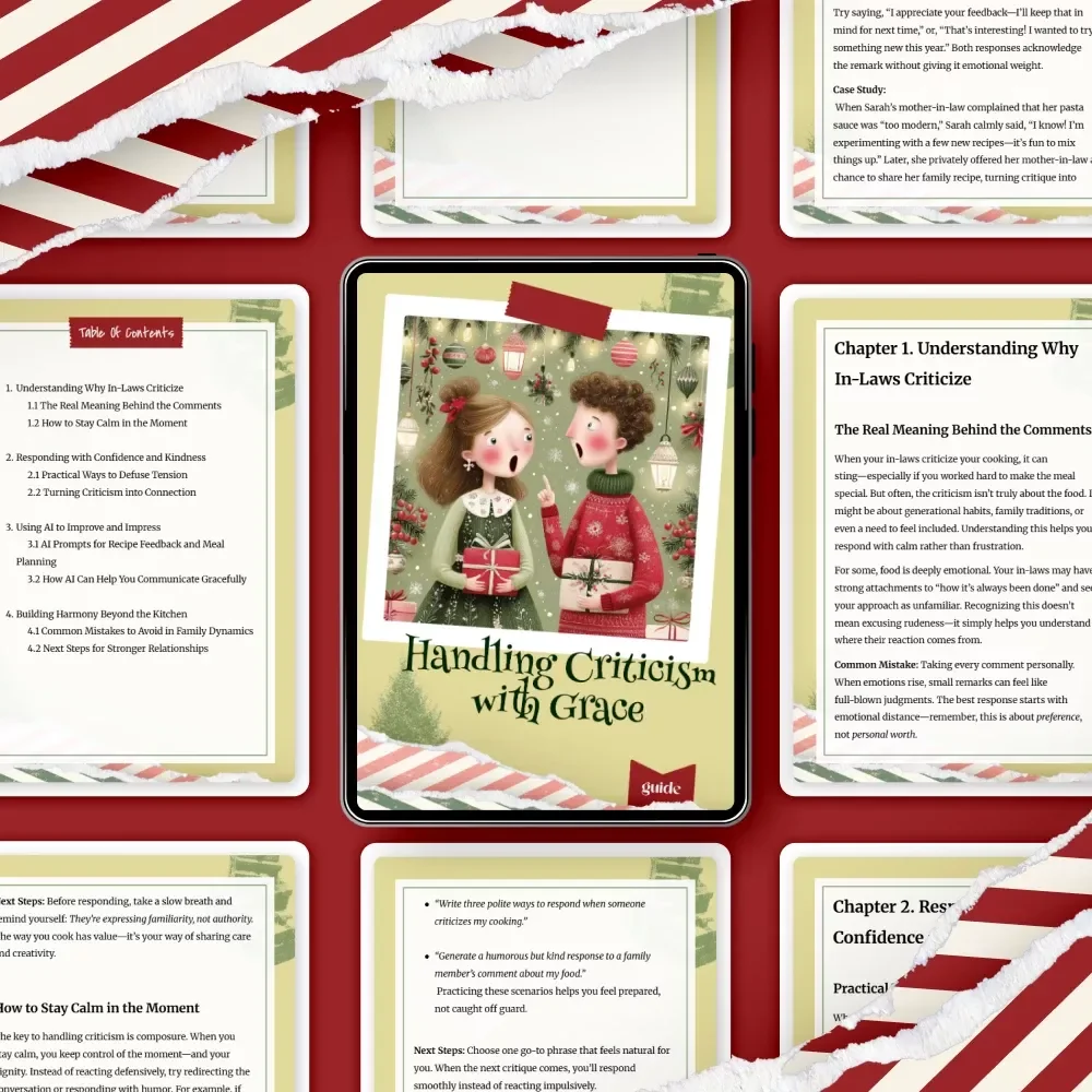 Handling Criticism with Grace – Guide for Navigating Family Tension, what to do when your in-laws criticize your cooking, Communication Tips, AI-Assisted Support, Emotional Confidence Toolkit