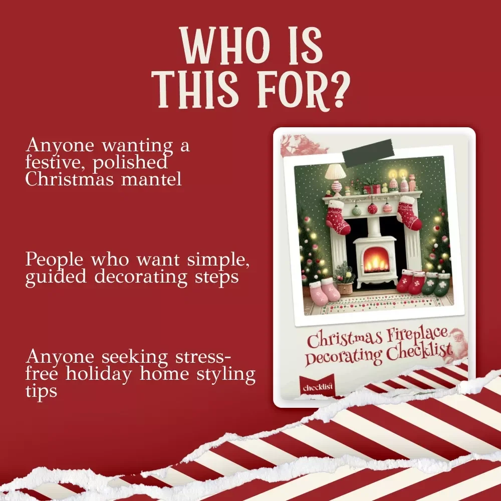 Christmas Fireplace Decorating Checklist | Holiday Mantel Styling Guide | Cozy Christmas Décor Printable | Festive Mantel Inspiration Digital Download