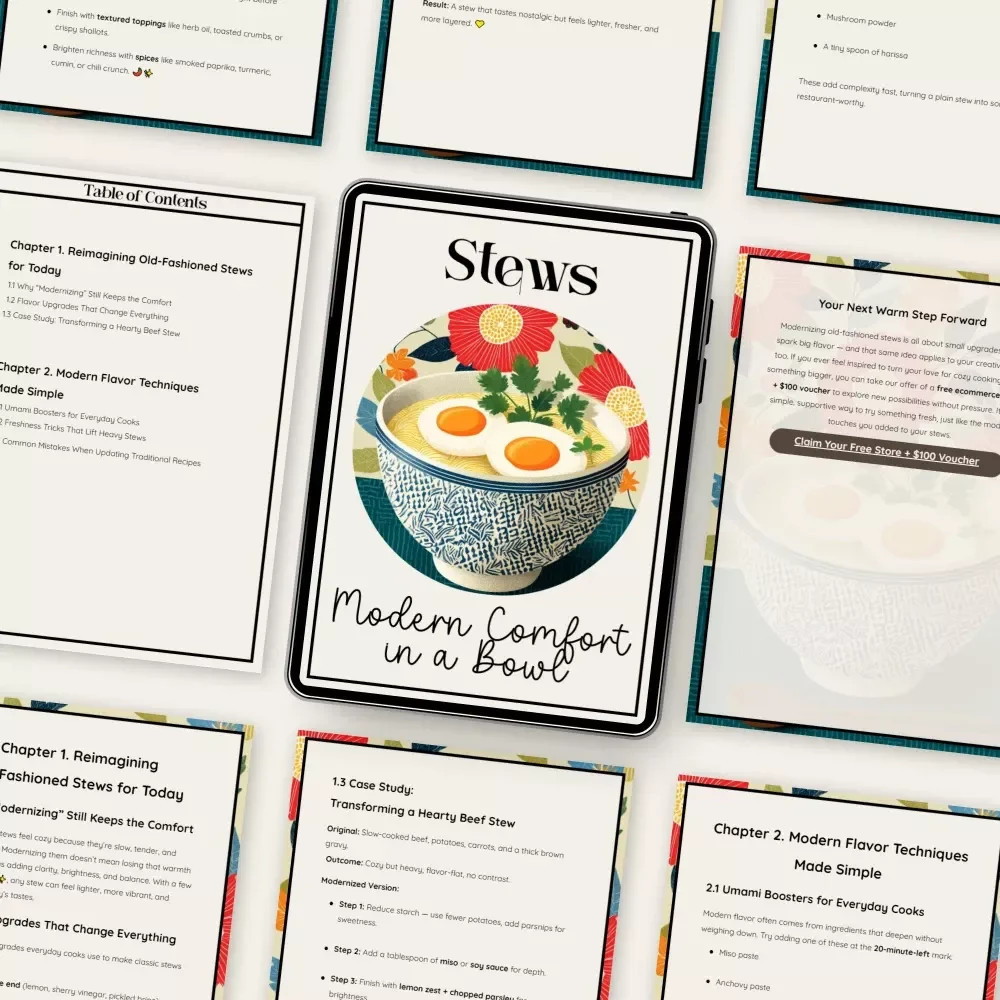 Modern Comfort in a Bowl – Digital Cooking Guide for Home Cooks | How to Make Old-Fashioned Stews Taste Modern | Modernized Stew Techniques, Flavor Upgrades & AI-Powered Prompts