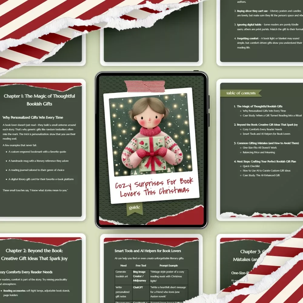 Cozy Surprises for Book Lovers This Christmas – Digital Guide for Unique Bookish Gifts, Reading-Themed Holiday Gift Ideas, Personalized Literary Presents, Cozy Gifts for Readers