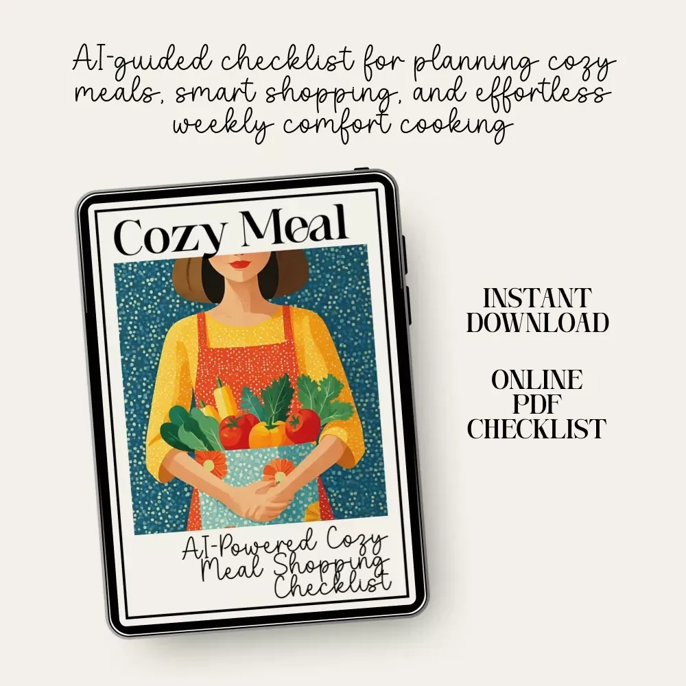 AI-Powered Cozy Meal Shopping Checklist | Printable Digital Download | Seasonal Meal Prep Helper | How to Use AI to Build a Shopping List for Seasonal Cozy Meals