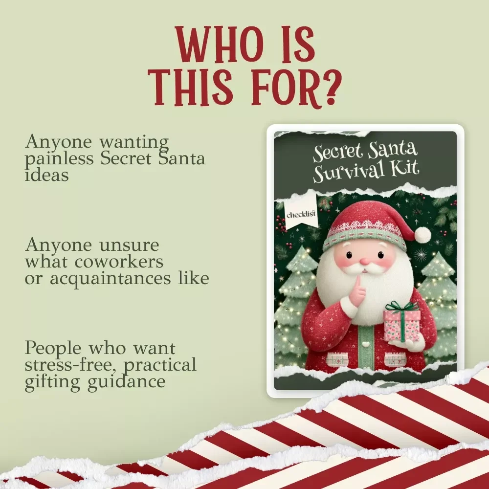 Secret Santa Survival Kit | Holiday Gifting Checklist | Festive Digital Download for Stress-Free Giving | best practical gifts for secret santa Guide