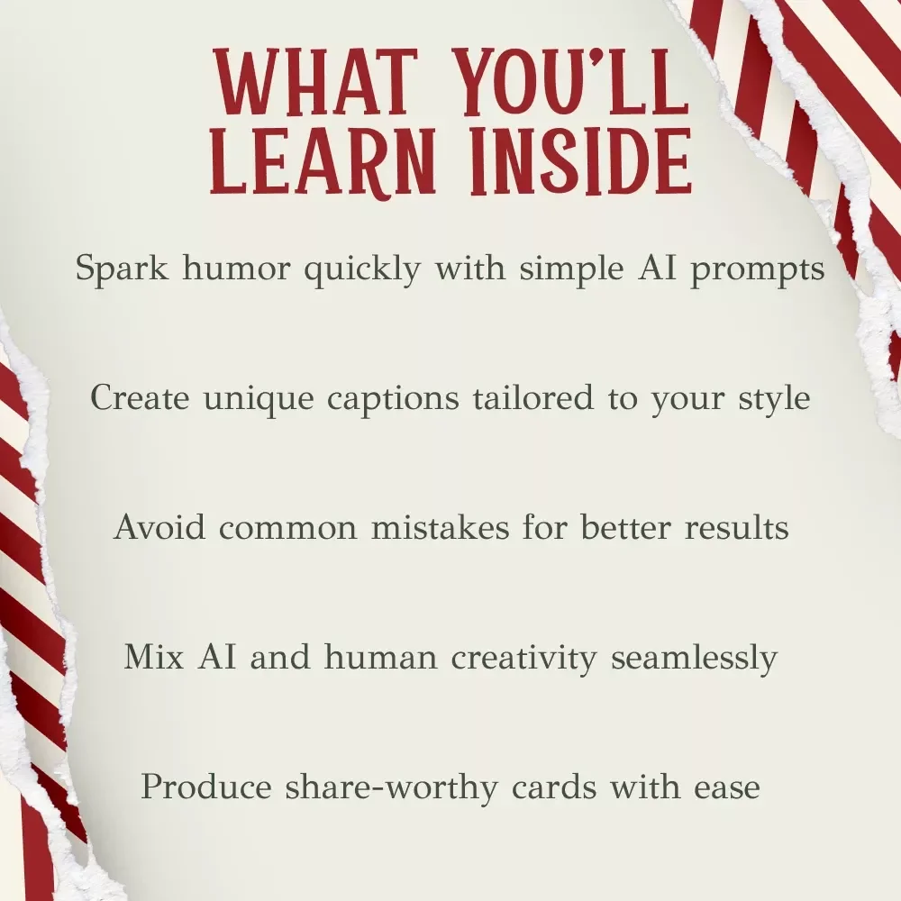 Using AI to Craft Funny Christmas Card Captions Ebook | Holiday Humor Guide | Digital Download | How to Use AI to Generate Funny Christmas Card Captions | Christmas Writing Help for Cards & Gifts