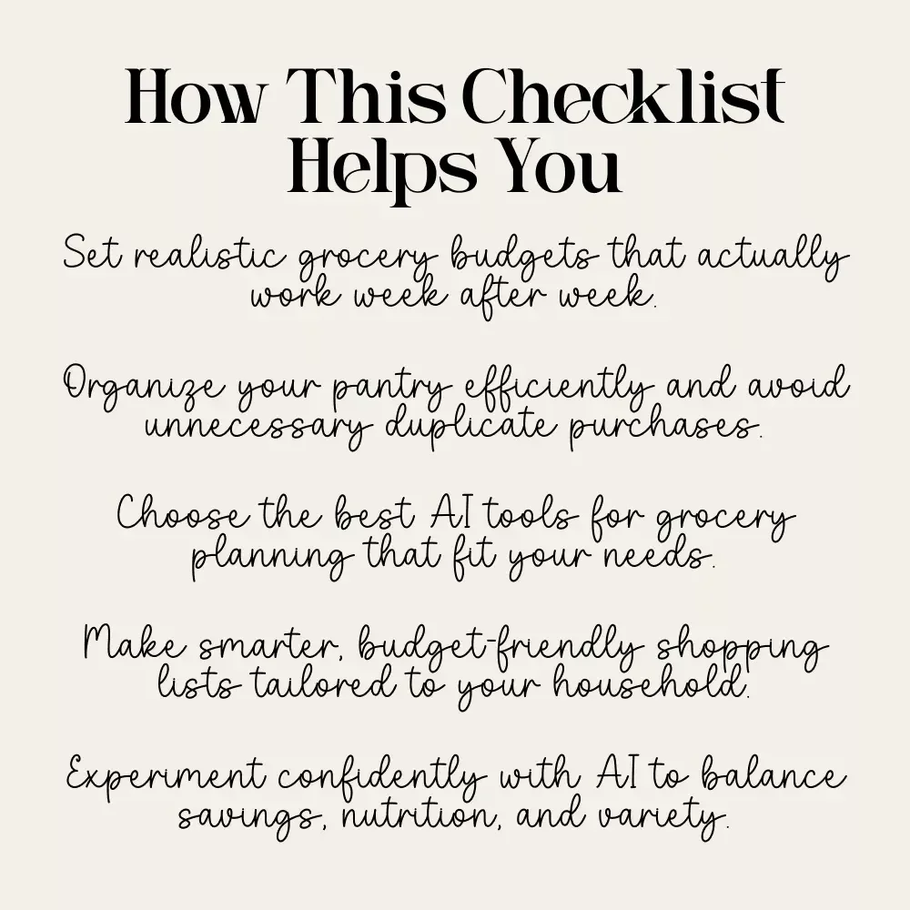 How to Use AI to Suggest Pantry Staples Based on Budget | Smart Grocery Planning Checklist | Digital Download for Budget-Friendly Kitchen Organization