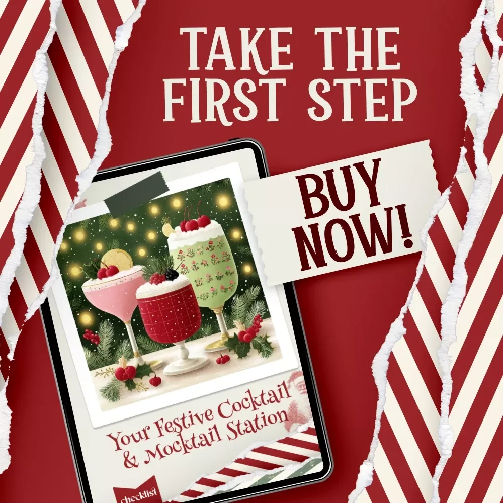 Your Festive Cocktail & Mocktail Station Checklist – Holiday Party Bar Guide | Printable Christmas Bar Planner | how to plan a holiday cocktail or mocktail station for christmas