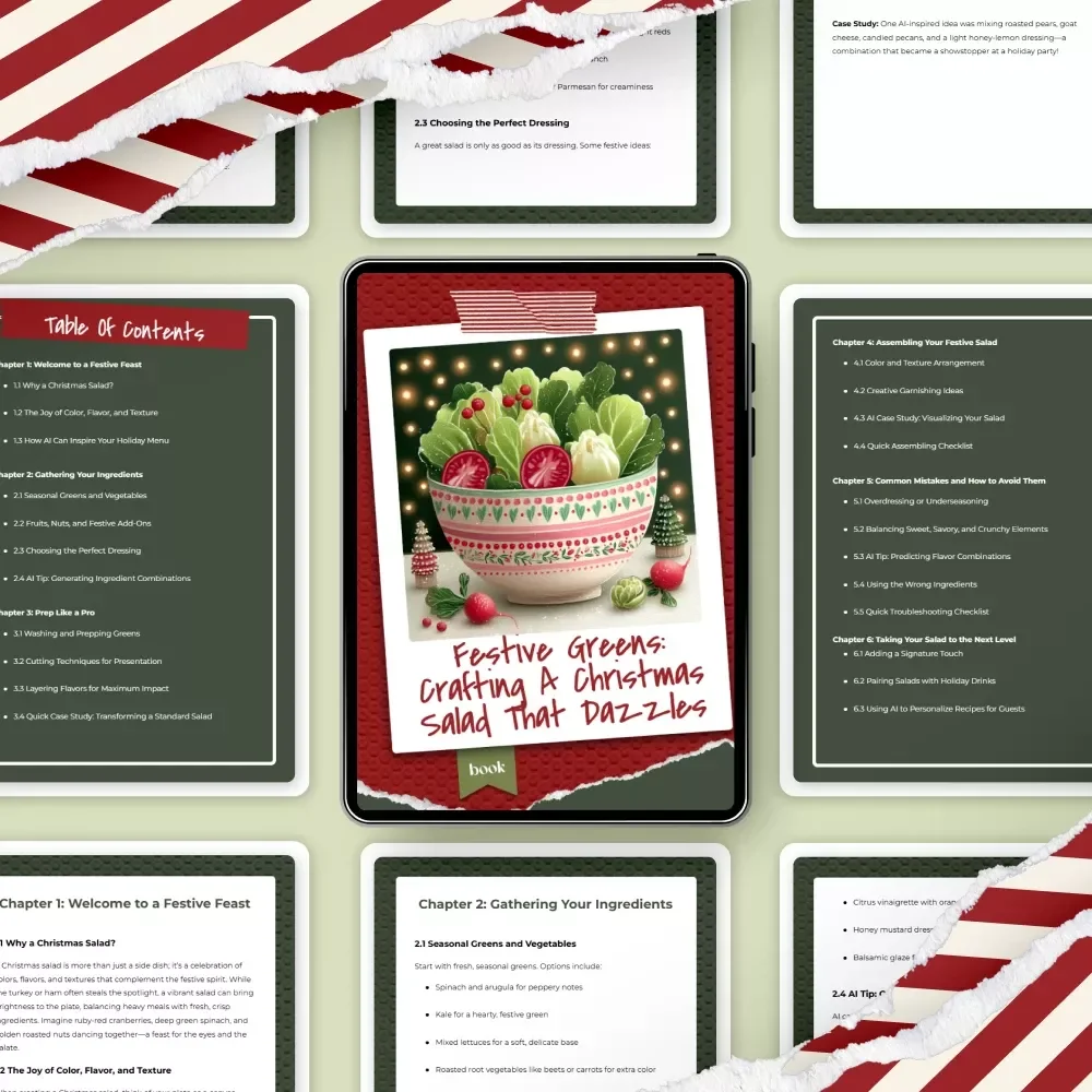 Festive Greens: Crafting a Christmas Salad That Dazzles – Holiday Recipe eBook for Home Cooks | how to make a festive salad for christmas | Christmas Kitchen Guide