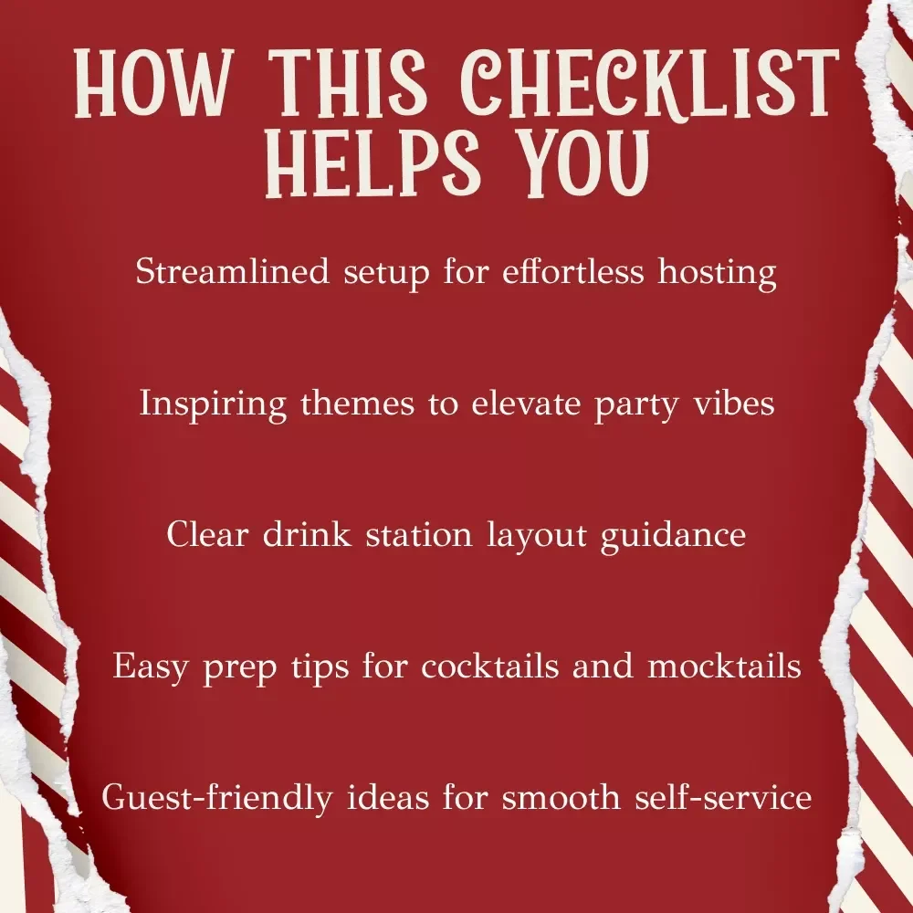 Your Festive Cocktail & Mocktail Station Checklist – Holiday Party Bar Guide | Printable Christmas Bar Planner | how to plan a holiday cocktail or mocktail station for christmas