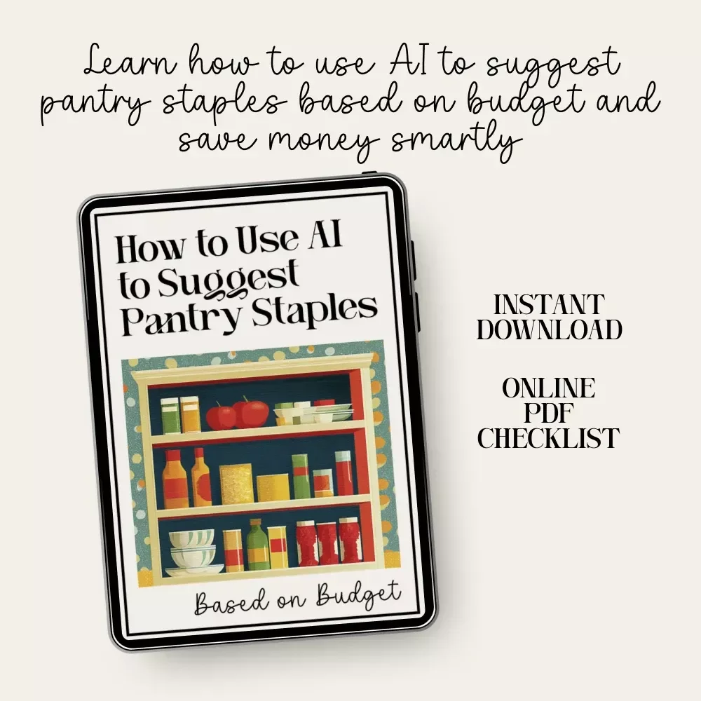 How to Use AI to Suggest Pantry Staples Based on Budget | Smart Grocery Planning Checklist | Digital Download for Budget-Friendly Kitchen Organization