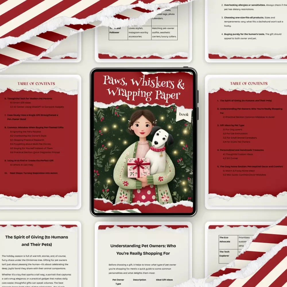 Paws, Whiskers & Wrapping Paper — Pet Lover Gift Guide | Digital Download | Holiday Pet Gift Ideas | Pet-Themed eBook for Dog, Cat & Exotic Pet Owners